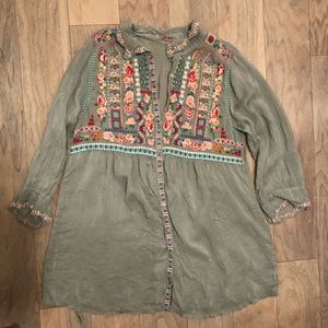 Johnny Was Gray Embroidered Tunic